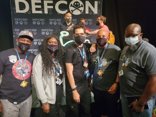 Blacks In Cybersecurity CTF Creator Nico Smith , Blacks In Cybersecurity Founder Michaela Barnett, DEF CON Founder Jeff Moss at DEF CON 29 , Blacks In Cybersecurity Director of Communications Garrison Best and BIC@OHIO Ambassador Keith Chapman.